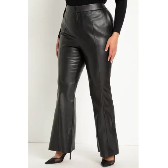 Eloquii Black Faux Leather Flare Leg Trouser Pants Size 18 - Picture 2 of 8